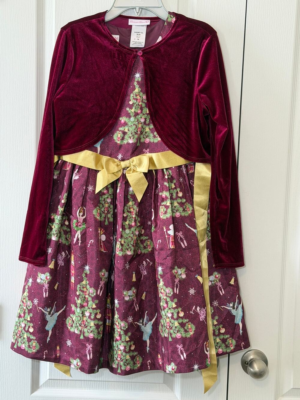 Bonnie Jean Girls Nutcracker Ballerina Christmas Dress Velvet Bolero-Size 14